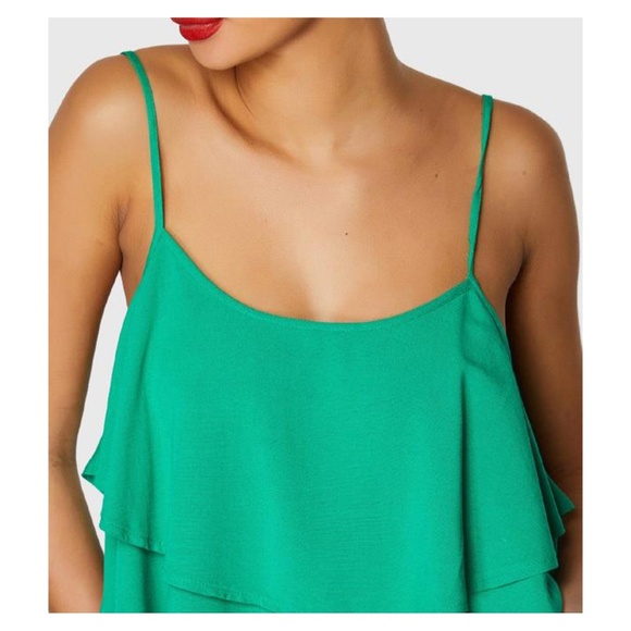 Green Solid Ruffle Layered Cami Top - Picture 3 of 4